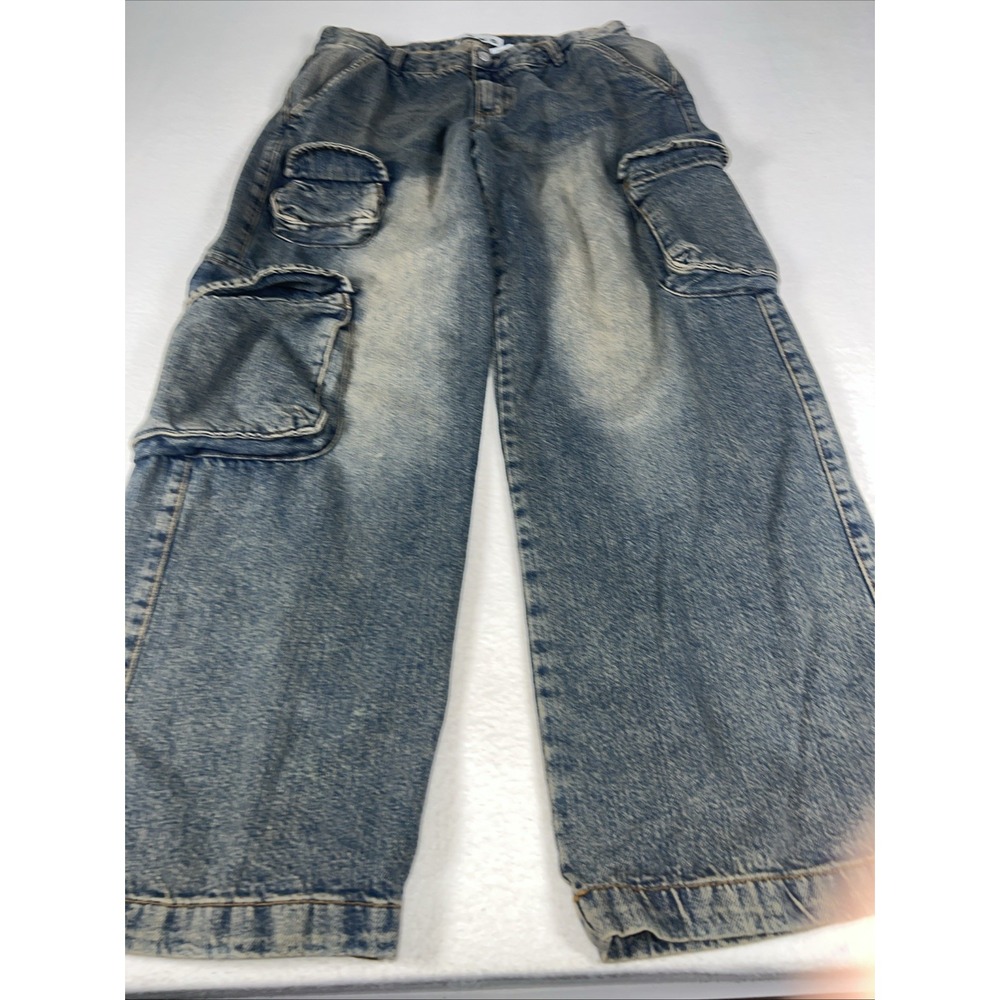 S.O.N.G. Women's Cargo Jeans Size 11 Wide Leg Light Wash Utility Denim Pants Y2K